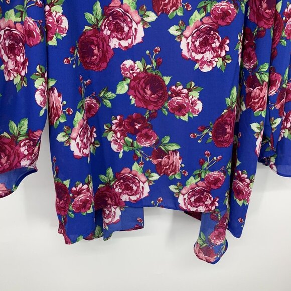 Pioneer Kimono Blue Floral Print Embroidered Open Front - Picture 10 of 10